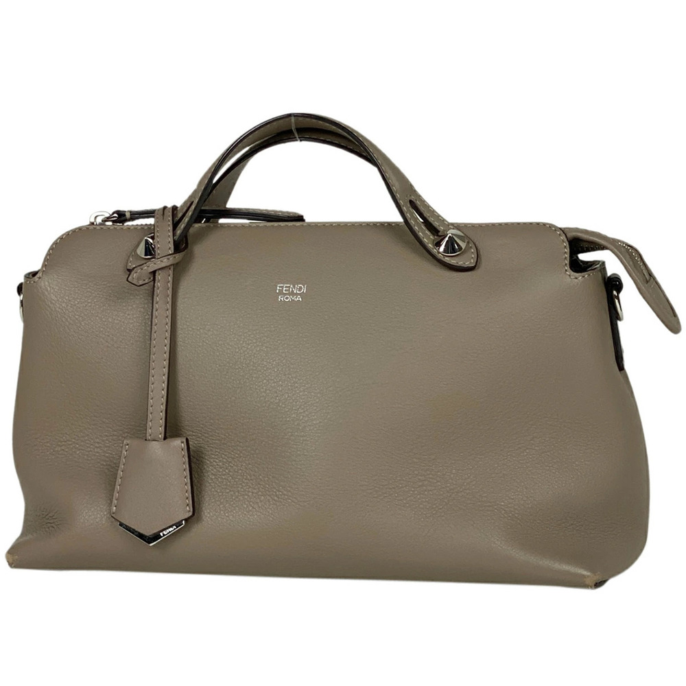 Fendi By The Way Handbag Shoulder Bag Leather Greige Gray